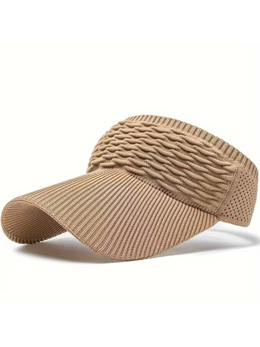 Khaki Women Sun Visor Hat Wide Brim Ponytail Beach Golf Tennis Outdoor Cap